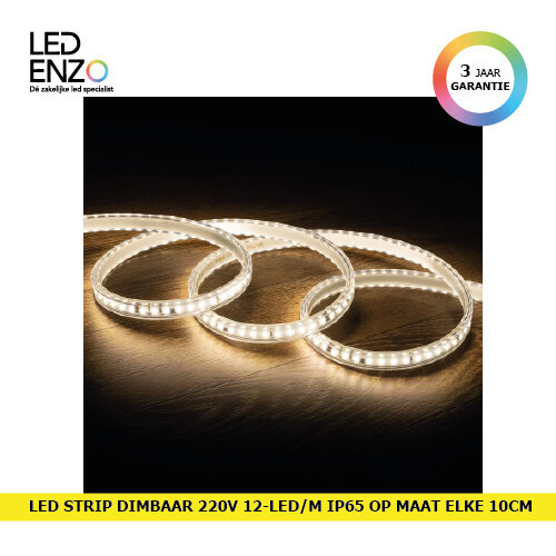 LED Strip Zelfregulerend Dimbaar 220V AC 120 LED/m Helder wit IP65 in te korten om de 10 cm Breedte 14mm 