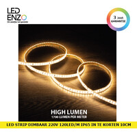 thumb-LED Strip Dimbaar Zelfregulerend 220V AC 120 LED/m Warm wit IP65 High Lumen in te korten om de 10 cm Breedte 12mm-1