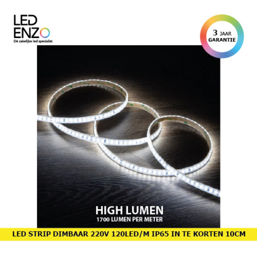 LED Strip Dimbaar Zelfregulerend 220V AC 120 LED/m Koel wit IP65 High Lumen in te korten om de 10 cm Breedte 12mm-1