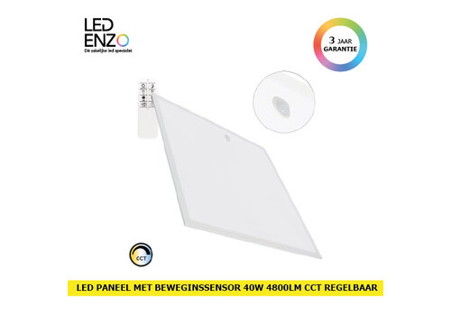 LED Paneel met Bewegingsmelder 60x60 cm 40W 4800lm Regelbaar CCT Selecteerbaar met Afstandsbediening. 