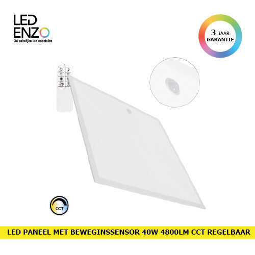 LED Paneel met Bewegingsmelder 60x60 cm 40W 4800lm Regelbaar CCT Selecteerbaar met Afstandsbediening. 