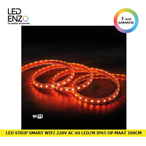 LED Strip Smart Wifi 220V AC 60 LED/m Oranje IP65 op maat om de 100cm 