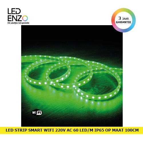 LED Strip Smart Wifi 220V AC 60 LED/m Groen IP65 op maat om de 100cm 