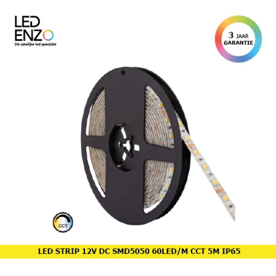 LED Strip 12V DC SMD5050 60LED/m 5m CCT Selecteerbaar IP65-1