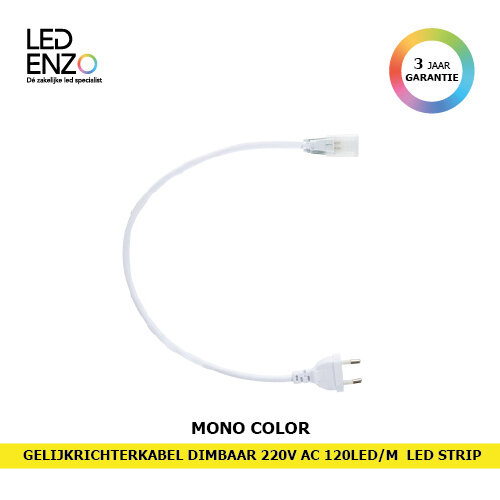 Gelijkrichtingskabel LED Strip Dimbaar 220V AC 120 LED/m Monocolor in te korten om de 10cm 