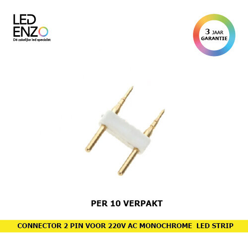 2 PIN connector voor een 220V monochroom SMD5050 LED strip - Per 10 verpakt 