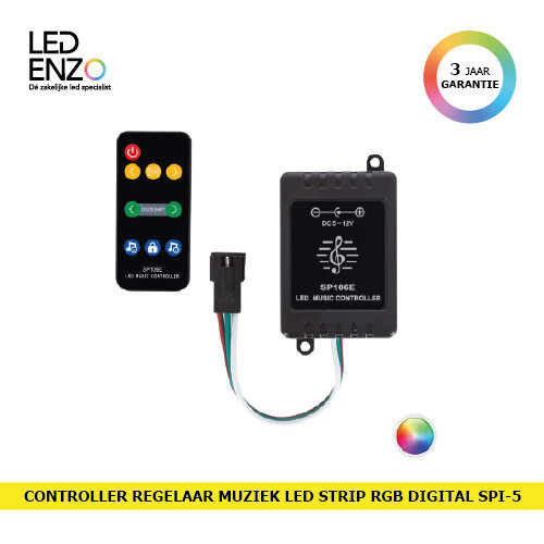Controller Regelaar Muziek LED Strip RGB Digital SPI 5-12V DC met IR Afstandsbediening 