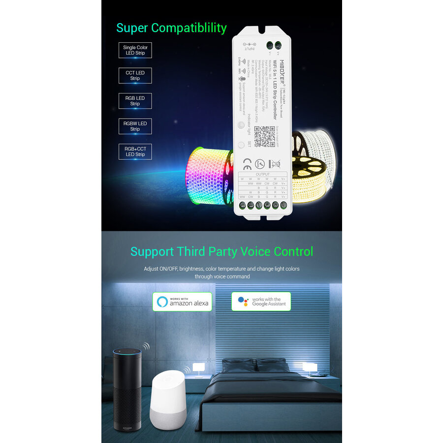 Controller LED WiFi 5 in 1 voor LED strip Monochrome/CCT/RGB/RGBW/RGBWW 12/24V DC MiBoxer-6