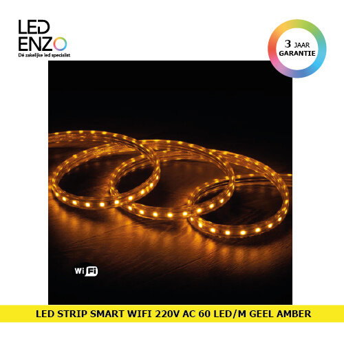 LED Strip Smart Wifi 220V AC 60 LED/m Geel Amber IP65 op maat om de 100cm 