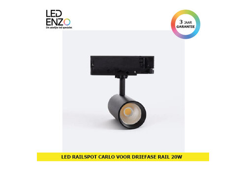 Rail Spot LED Driefase Carlo 20W Zwart 