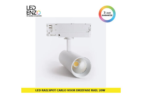 Rail Spot LED Driefase Carlo 20W Wit 