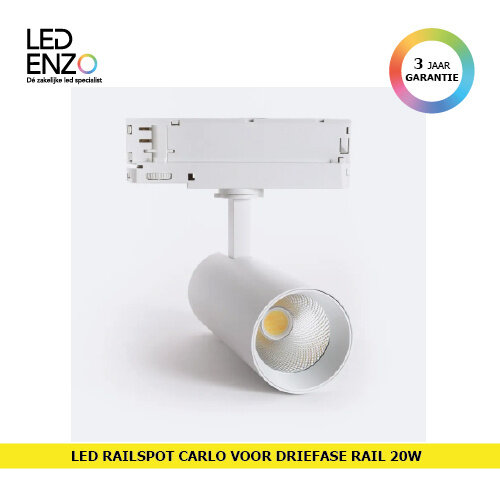 Rail Spot LED Driefase Carlo 20W Wit 