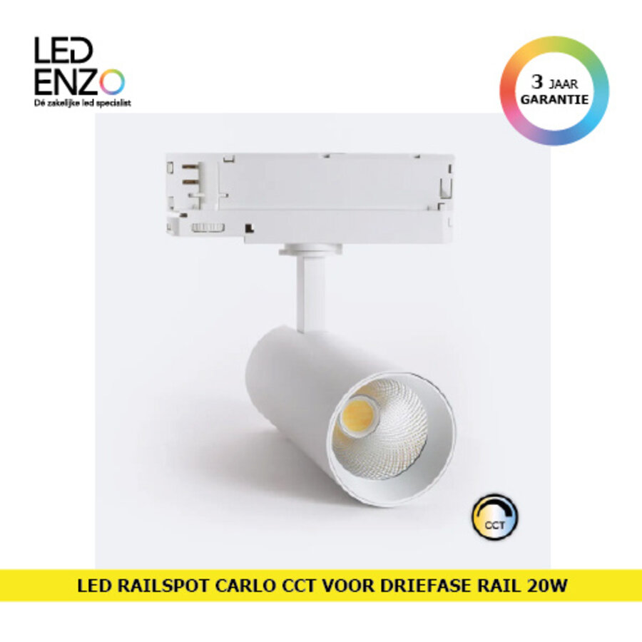 Rail Spot LED Driefase Carlo 20W Wit CCT-1