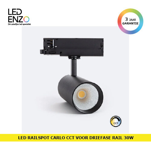 Rail Spot LED Driefase Carlo 30W Zwart CCT 