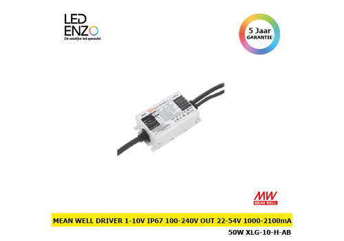 Mean Well Driver 1-10V IP67 100-240V Output 22-54V 1000-2100mA 50W XLG-50-H-AB 