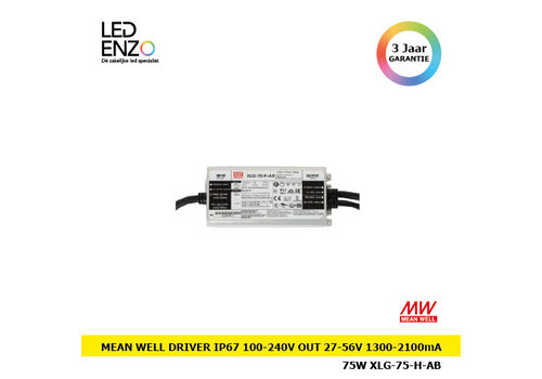 Mean Well Driver IP67 100-240V Output 27-56V 1300-2100mA 75W XLG-75-H-AB 