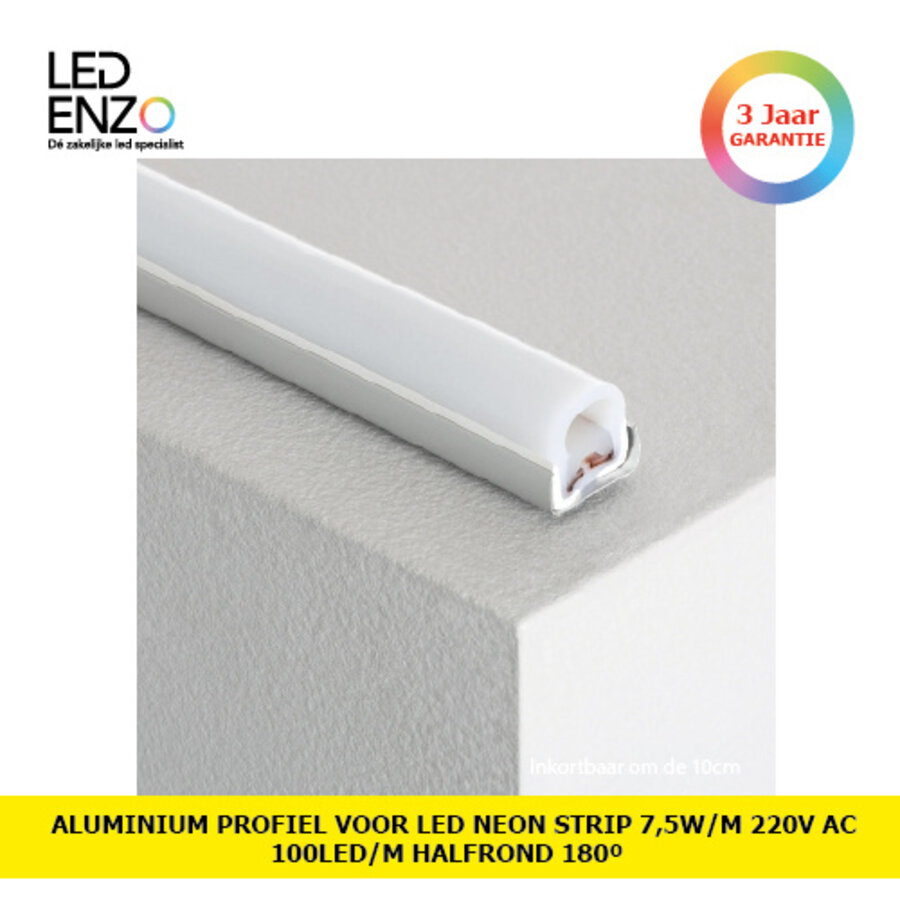 Aluminium profiel 1m voor LED Neon 7,5 W/m Dimbaar 220V AC 100 LED/m Halfrond 180º Monokleur IP67-1