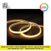 thumb-LED Neon Strip 7,5 W/m Dimbaar 220V AC 100 LED/m Halfrond 180º Warm Wit IP67 te knippen om de 100 cm-1