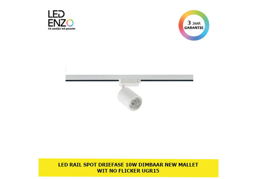 Rail Spot LED Driefase10W Dimbaar New Mallet Wit No Flicker UGR15 
