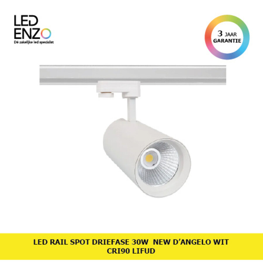 Rail Spot LED Driefase 30W New d'Angelo Wit (CRI 90) LIFUD-1