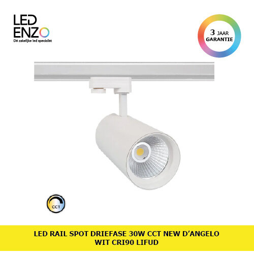 Rail Spot LED Driefase 30W CCT New d'Angelo Wit (CRI 90) LIFUD 