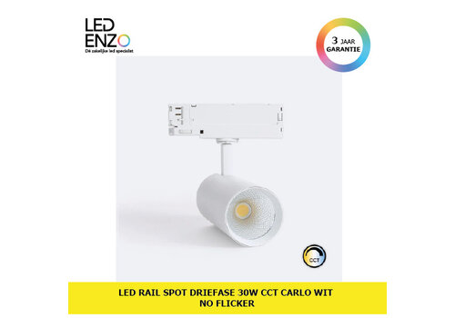 Rail Spot LED Driefase 30W CCT Carlo No Flicker 