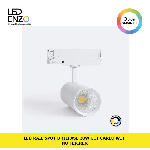 Rail Spot LED Driefase 30W CCT Carlo No Flicker 