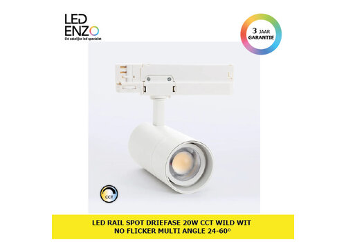 Rail Spot LED Driefase 20W Wild CCT (CRI 90) No Flicker Multi Angle 24/60° 