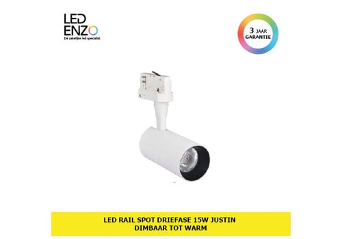 Rail Spot LED Driefase 15W Justin Wit Dimbaar tot Warm 