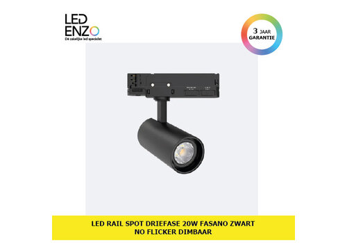 Rail Spot LED Driefase Fasano Zwart 20W No Flicker Dimbaar 