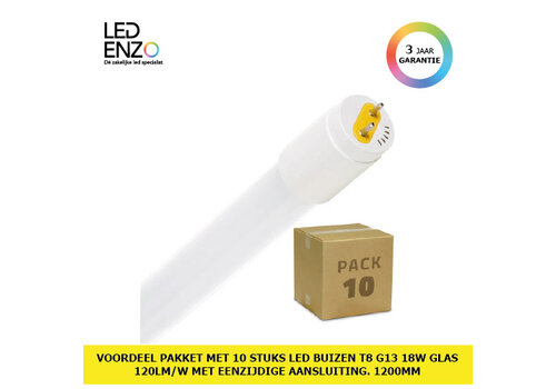 Doos met 10St LED Buizen T8 G13 18W Glas 120lm/W met eenzijdige aansluiting 