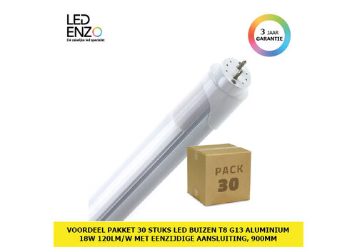 Doos van 30st LED Buizen T8 G13 Aluminium 120 cm eenzijdige aansluiting 18W 120lm/W Koel Wit 