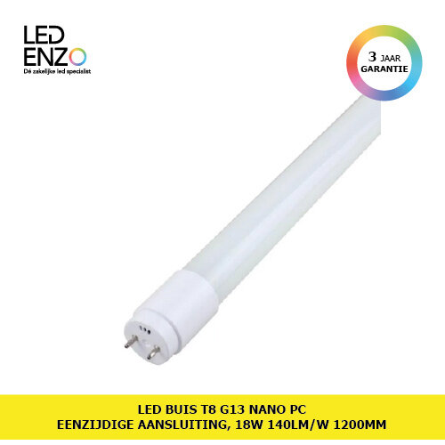 LED Buis T8 G13 120 cm Nano PC Eenzijdige Aansluiting 18W 140 lm/W 