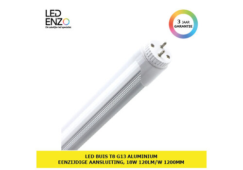 LED Buis T8 G13 120 cm Aluminium met Eenzijdige Aansluiting 18W 120lm/W 
