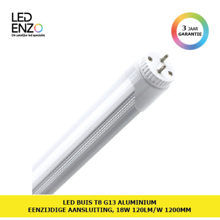 LED Buis T8 G13 120 cm Aluminium met Eenzijdige Aansluiting 18W 120lm/W-1