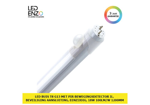 LED Buis T8 G13 120 cm met PIR bewegingsdetector il. Beveiliging Aansluiting aan één zijde 18W 100lm/W 