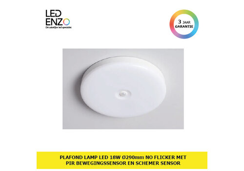 Plafond lamp 18W LED Ø290mm No Flicker met PIR bewegingssensor en Schermersensor 