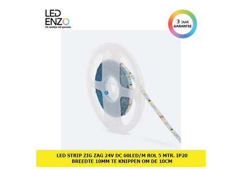 LED Strip Zig Zag 24V DC 60 LED/m 5m IP20 Breedte 10mm te knippen om de 10cm 