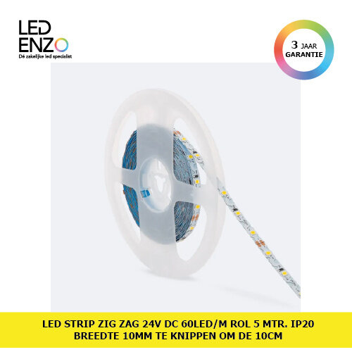 LED Strip Zig Zag 24V DC 60 LED/m 5m IP20 Breedte 10mm te knippen om de 10cm 