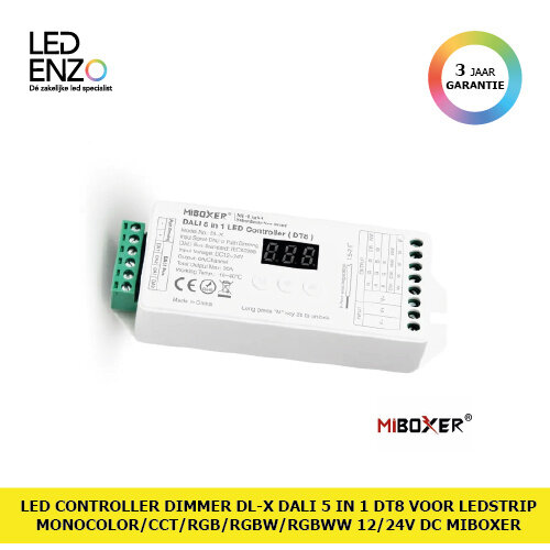 LED Controller Dimmer DL-X DALI 5 in 1 DT8 voor ledstrip Monocolor/ CCT/RGB/RGBW/RGBWW 12/24V DC MiBoxer 