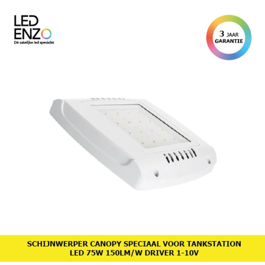 Schijnwerper Canopy Speciaal voor Tankstation LED 75W LUMILEDS 150lm/W Driver 1/10V-1