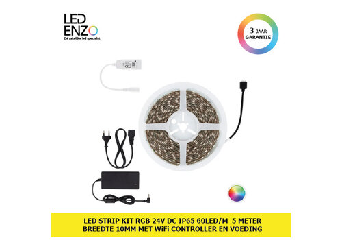 LED Strip Kit RGB 24V DC IP65 60LED / 5m Breedte 10mm met WiFi Controller & Voeding 