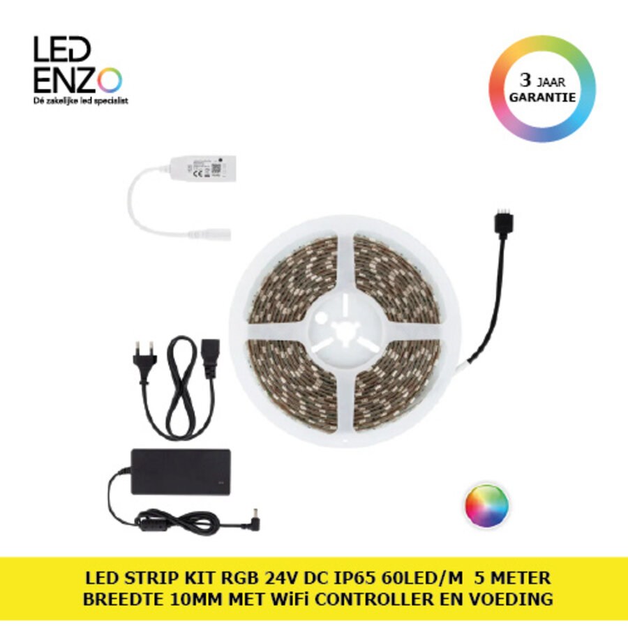 LED Strip Kit RGB 24V DC IP65 60LED / 5m Breedte 10mm met WiFi Controller & Voeding-1
