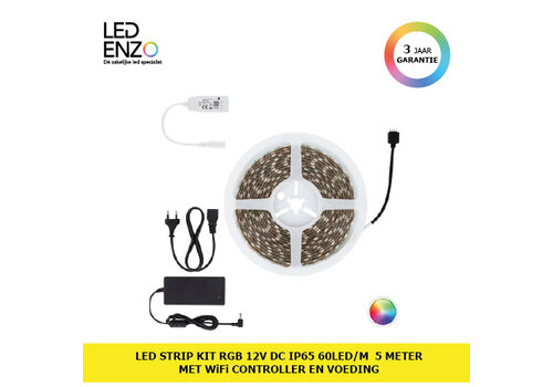 LED Strip Kit RGB 12V DC IP65 60LED/m 5m met WiFi Controller en Voeding 