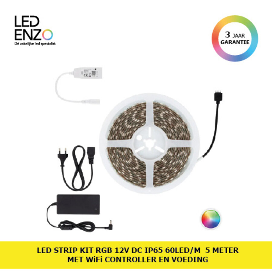 LED Strip Kit RGB 12V DC IP65 60LED/m 5m met WiFi Controller en Voeding-1