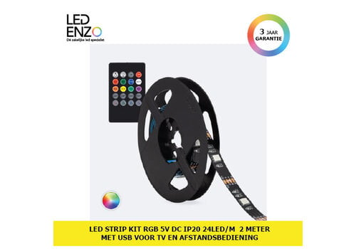 LED Strip Kit RGB 5V DC 24LED/m met USB voor TV 2m IP20 