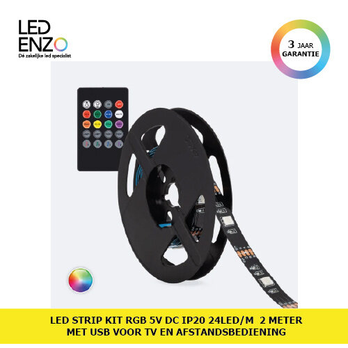 LED Strip Kit RGB 5V DC 24LED/m met USB voor TV 2m IP20 
