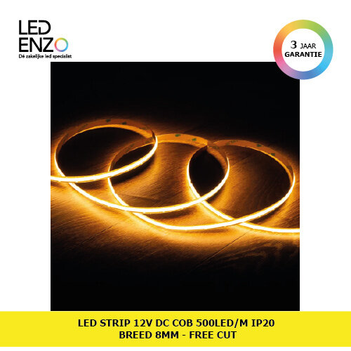 LED Strip 12V DC COB 500 LED/m 5m IP20 Breedte 8mm Free Cut 