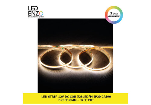 LED Strip COB 12V DC 528 LED/m 5m IP20 CRI90 Breedte 8mm Free cut 