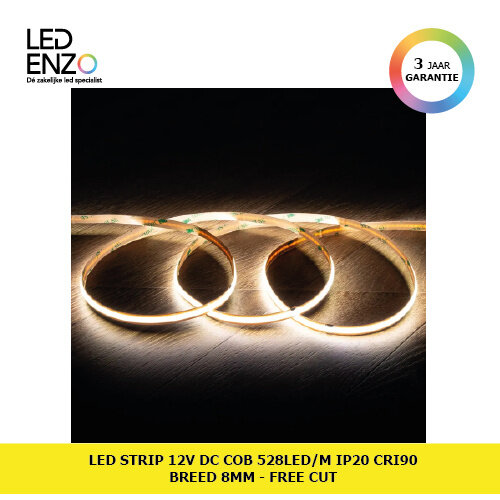 LED Strip COB 12V DC 528 LED/m 5m IP20 CRI90 Breedte 8mm Free cut 